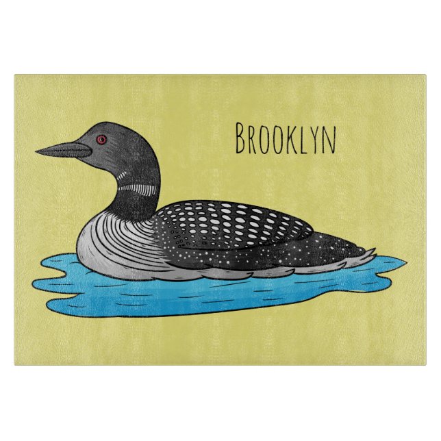 Loon bird cartoon illustration  cutting board (Front)
