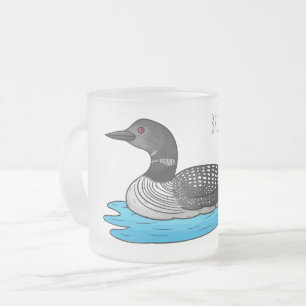 Loon bird cartoon illustration frosted glass coffee mug