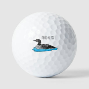 Loon bird cartoon illustration  golf balls