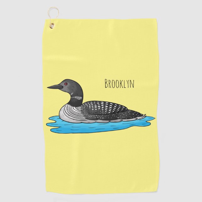 Loon bird cartoon illustration  golf towel (Front)