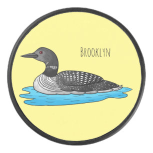 Loon bird cartoon illustration hockey puck
