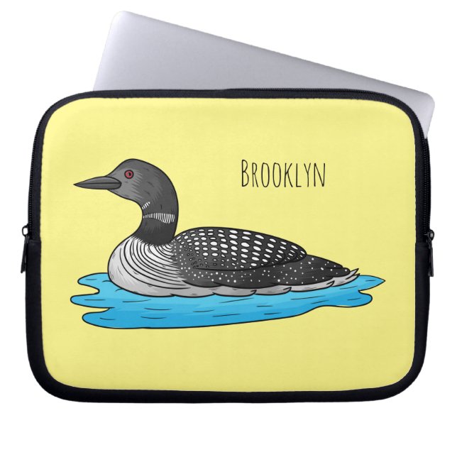 Loon bird cartoon illustration  laptop sleeve (Front)