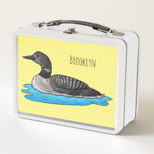 Loon bird cartoon illustration  metal lunch box
