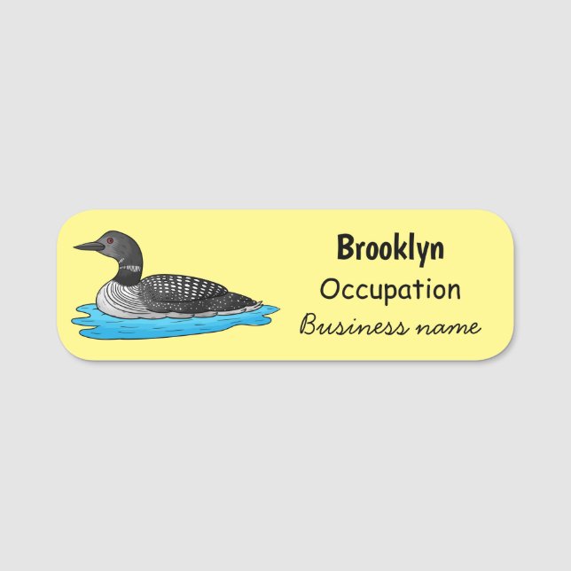 Loon bird cartoon illustration name tag (Front)