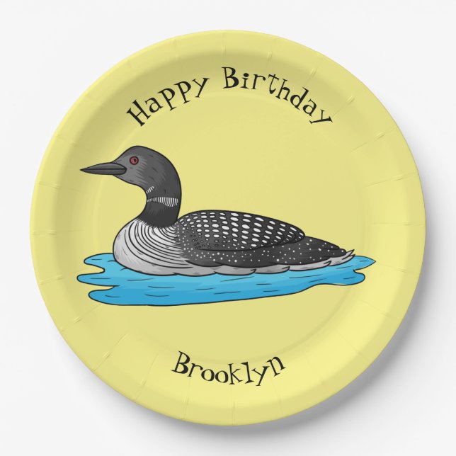 Loon bird cartoon illustration paper plate (Front)