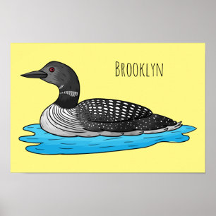 Loon bird cartoon illustration poster