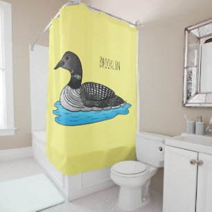 Loon bird cartoon illustration shower curtain