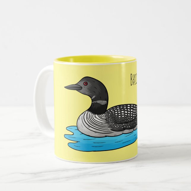 Loon bird cartoon illustration Two-Tone coffee mug (Front Left)