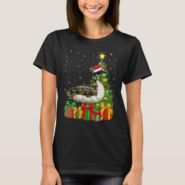 Loon Bird   Xmas Holiday Santa Loon Bird Christmas T-Shirt (Front)