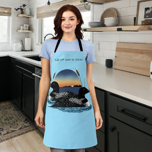 Loon Couple Sunset Blue Apron