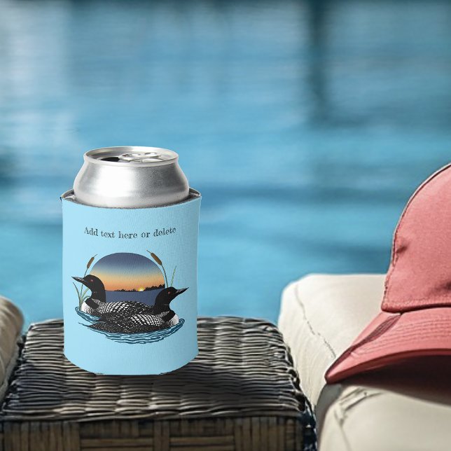 Loon Couple Sunset Blue Can Cooler (Creator Uploaded)