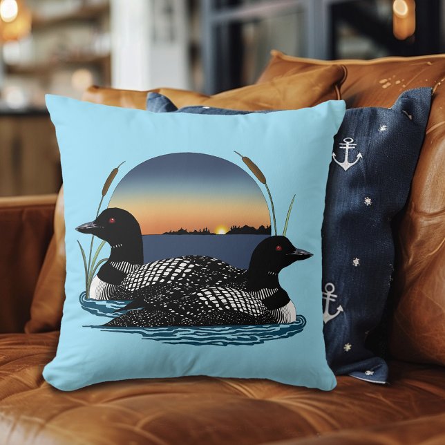 Loon Couple Sunset Blue Cushion (Creator Uploaded)