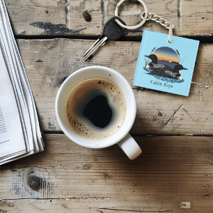 Loon Couple Sunset Blue Key Ring