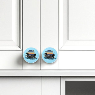 Loon Couple Sunset Blue Lake Wildlife Ceramic Knob