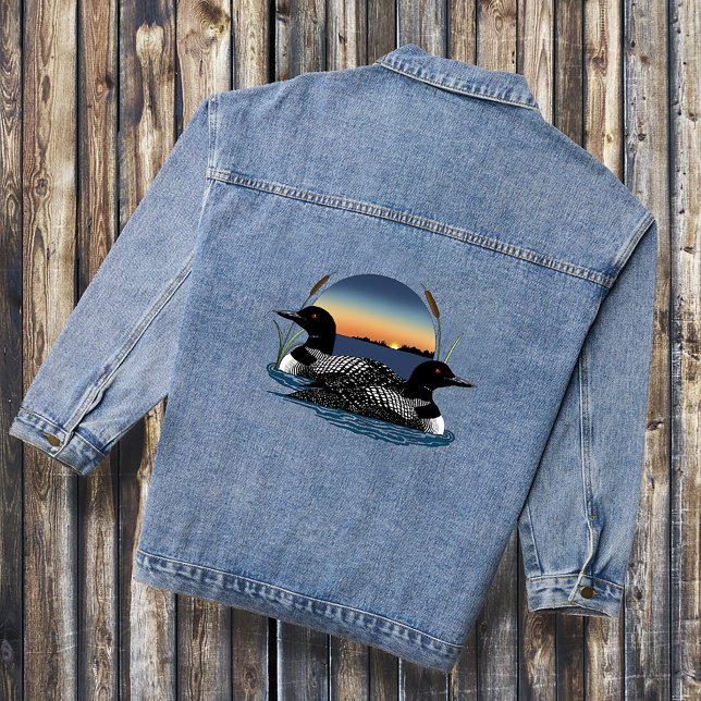 Loon Couple Sunset Blue Lake Wildlife Denim Jacket (Creator Uploaded)
