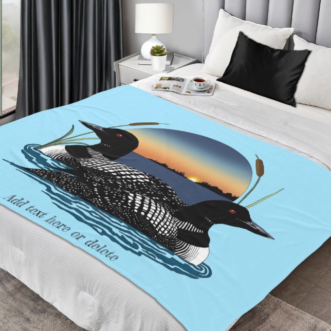 Loon Couple Sunset Blue Lake Wildlife Fleece Blanket (Creator Uploaded)