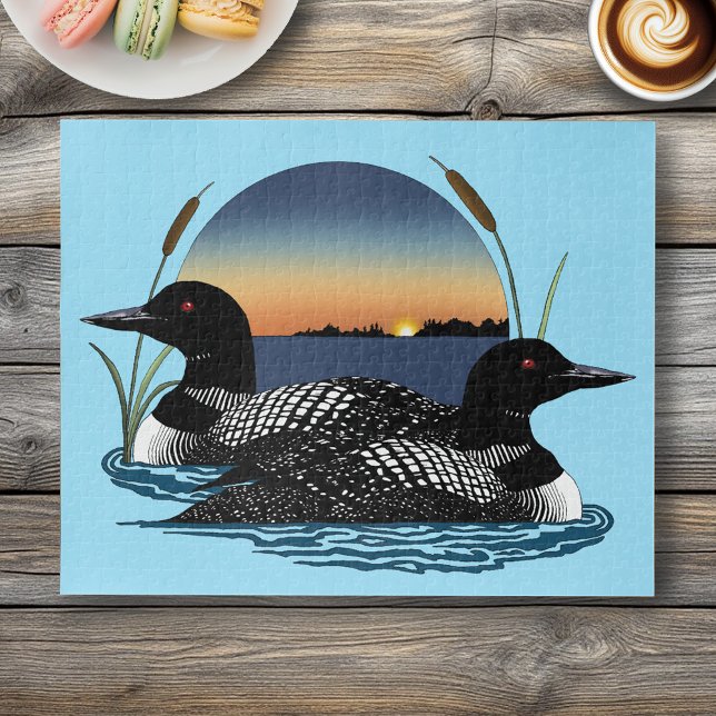 Loon Couple Sunset Blue Lake Wildlife Jigsaw Puzzle (Creator Uploaded)