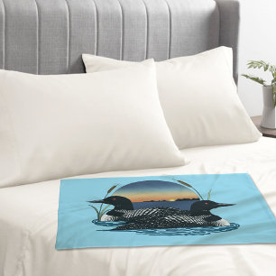 Loon Couple Sunset Blue Lake Wildlife Pillowcase