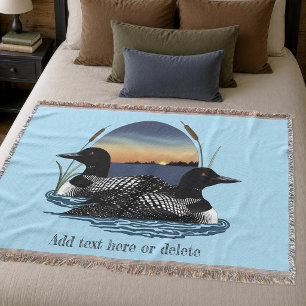 Loon Couple Sunset Blue Lake Wildlife Throw Blanket