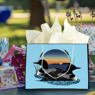Loon Couple Sunset Blue Large Gift Bag