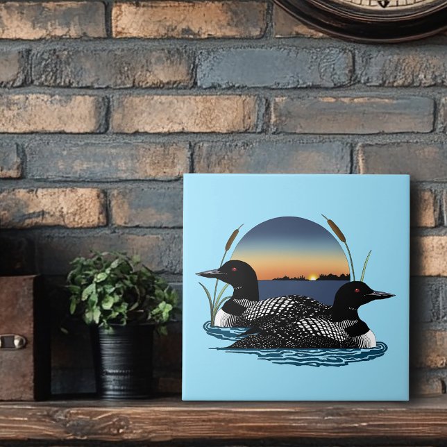 Loon Couple Sunset Blue Tile (Creator Uploaded)