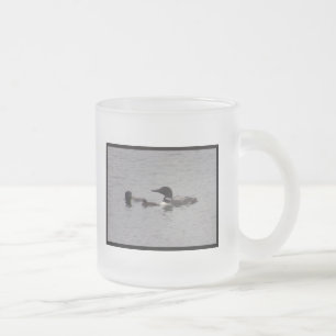 Loon Family Catching Minnows Frosted Glass Mug