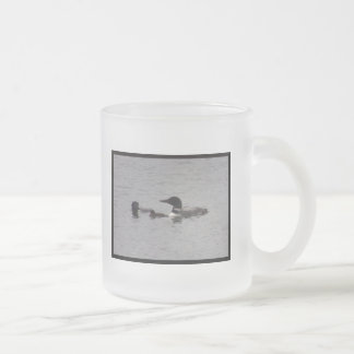 Loon Family Catching Minnows Frosted Glass Mug