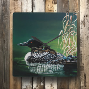 Loon Family Outing Square Wall Clock