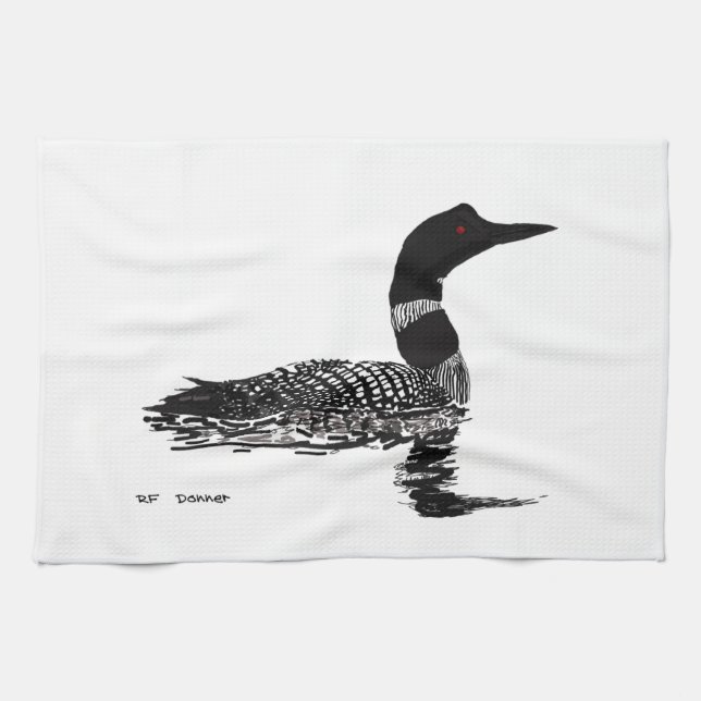 Loon hand drawn set piece tea towel (Horizontal)
