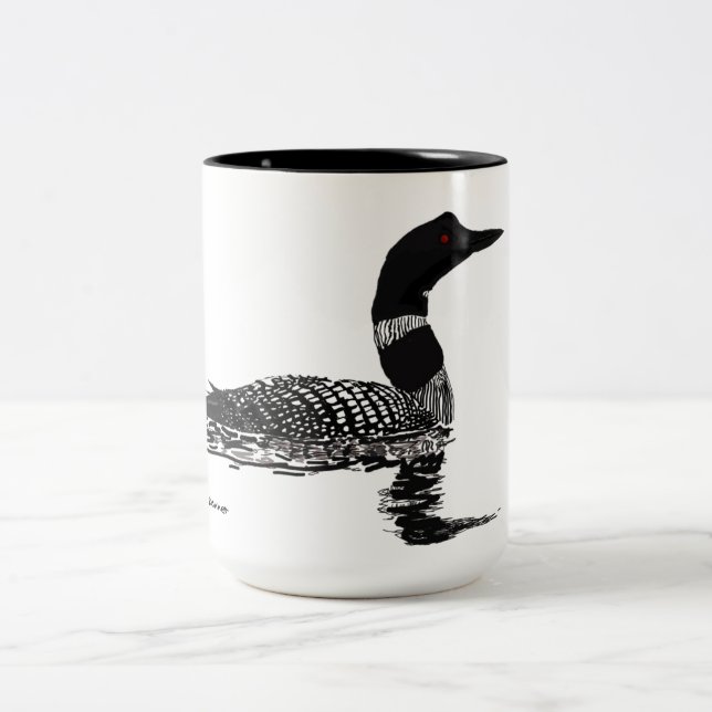 Loon hand drawn set piece Two-Tone coffee mug (Center)