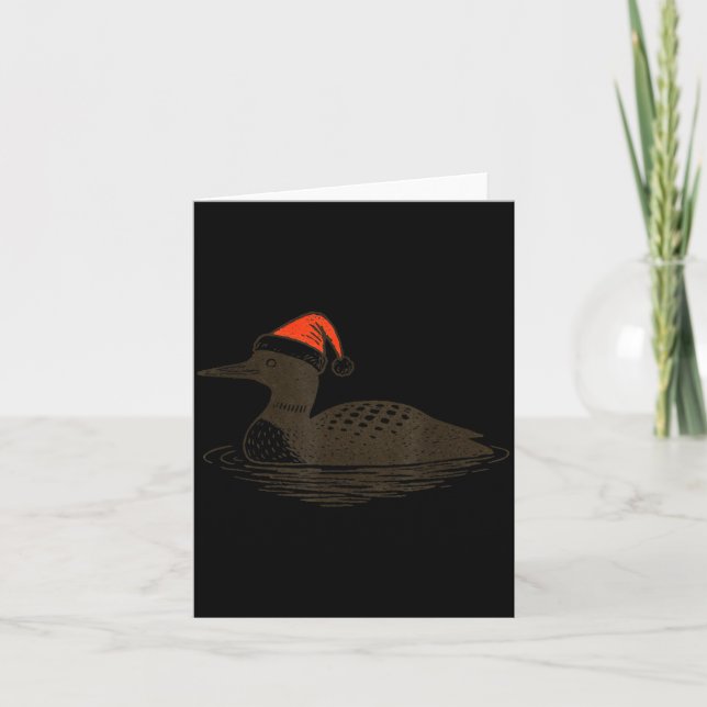 Loon Lover Santa Hat Christmas Bird Watching Xmas  Card (Front)