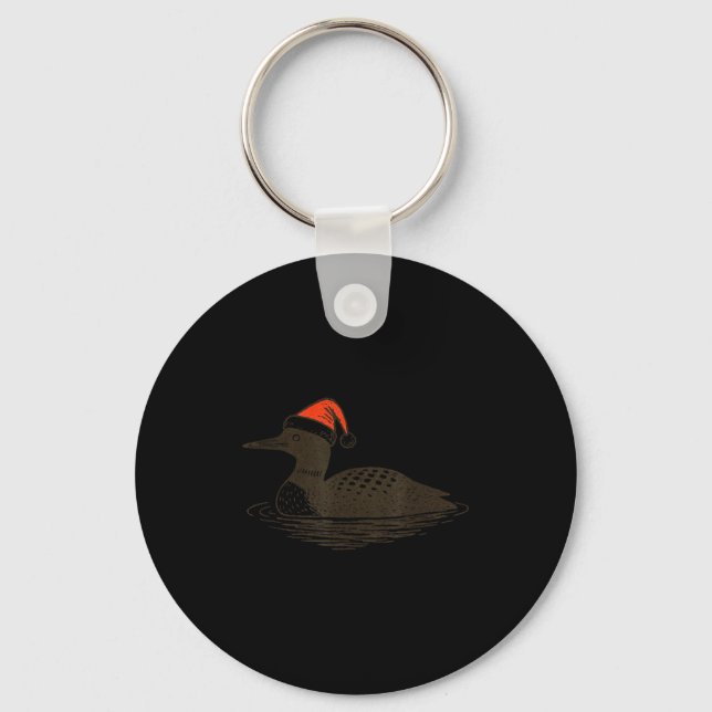 Loon Lover Santa Hat Christmas Bird Watching Xmas  Key Ring (Front)