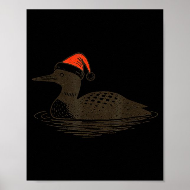 Loon Lover Santa Hat Christmas Bird Watching Xmas  Poster (Front)