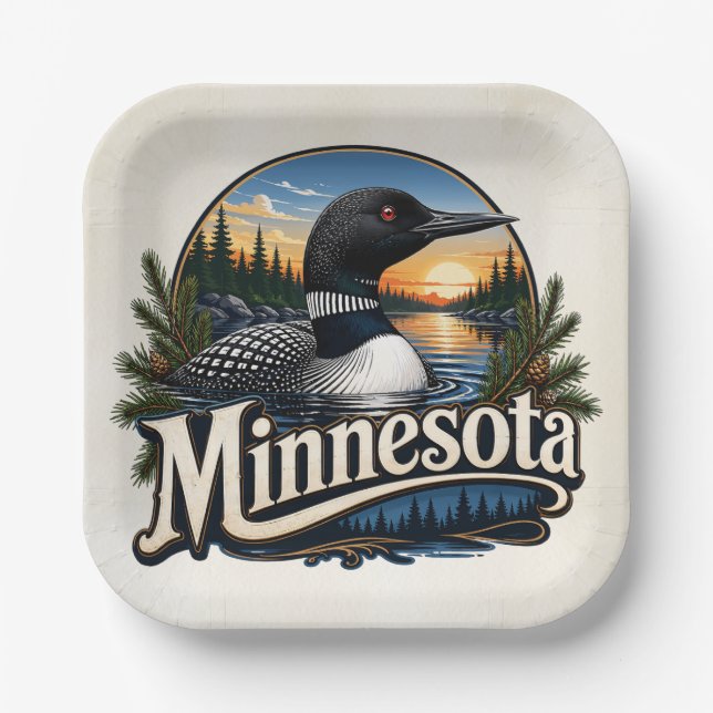Loon Minnesota State Bird  Paper Plate (Front)