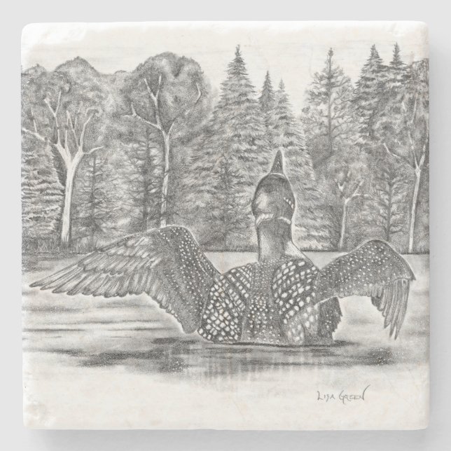 Loon on Lake Stone Coaster (Front)