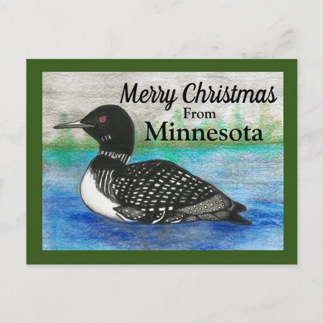 Loon State Bird Merry Christmas From Minnesota Postcard (Front)