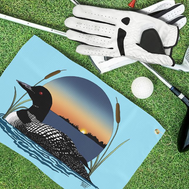 Loon Sunset Blue Golf Towel (Creator Uploaded)