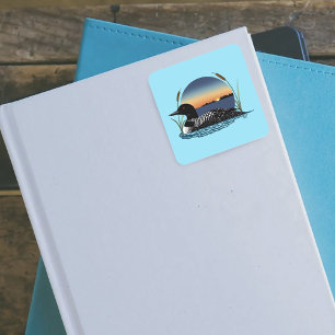 Loon Sunset Blue Square Sticker
