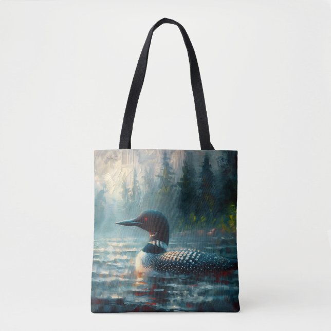 Loon Swimming on Lake Art Tote Bag (Front)