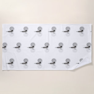 Loon Swims In The Moonlight Beach Towel