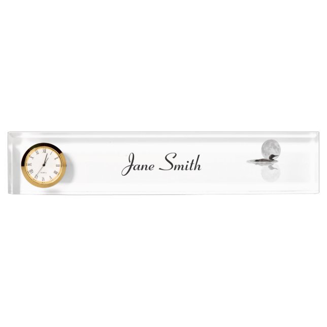 Loon Swims In The Moonlight Desk Name Plate (Front)