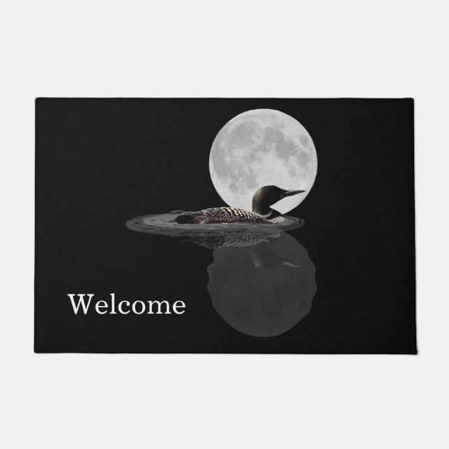 Loon Swims In The Moonlight Door Mat (Front)