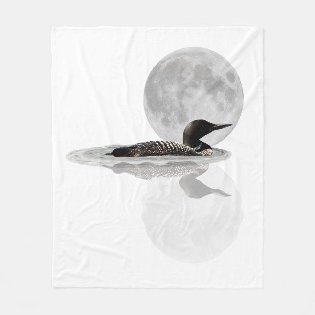 Loon Swims In The Moonlight Fleece Blanket (Front)