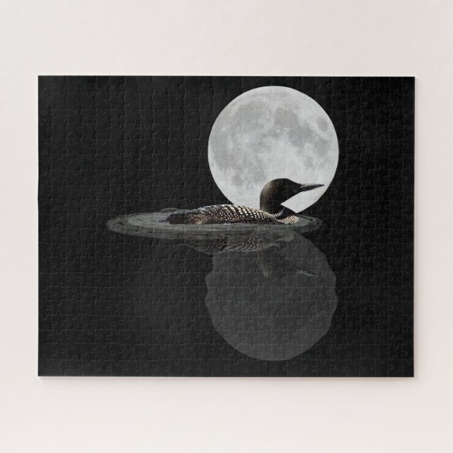 Loon Swims In The Moonlight Jigsaw Puzzle (Horizontal)