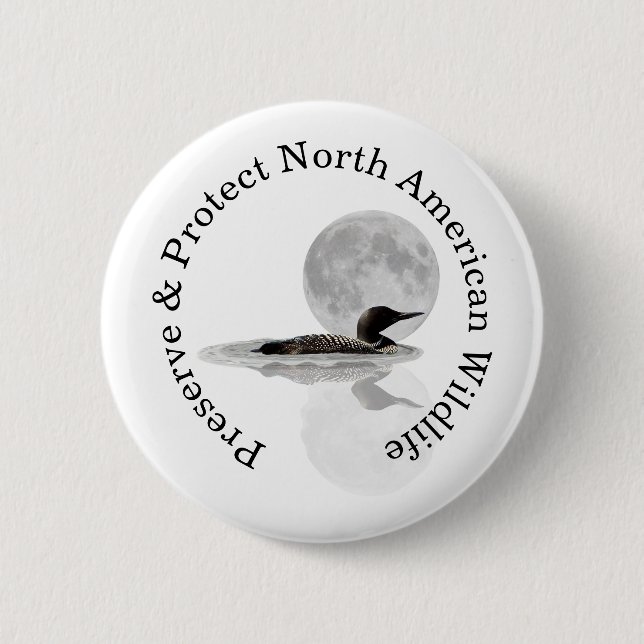 Loon Swims In The Moonlight Pin Button (Front)