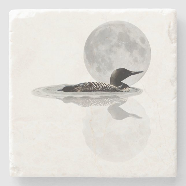 Loon Swims In The Moonlight Stone Coaster (Front)