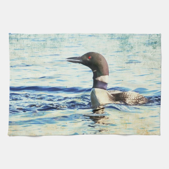 Loon Watercolor Art Kitchen Towel (Horizontal)