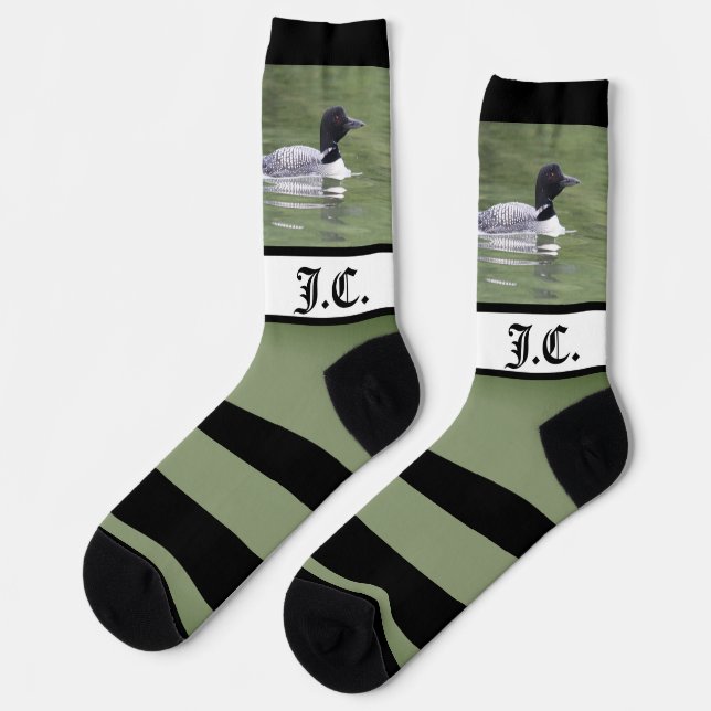 Loon Wide Stripe Monogrammed Socks (Left)