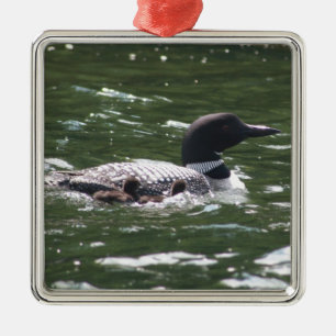 Loon With Babies 2 Metal Tree Decoration