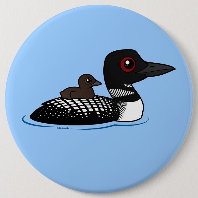 Loon with chick 6 cm round badge (Front)